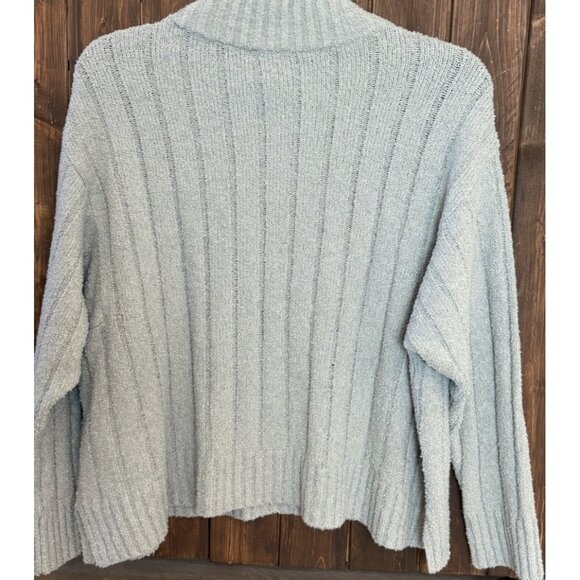 Eileen Fisher LARGE FROST Organic Cotton/Cashmere Fluffy Rib Turtleneck Sweater - Picture 8 of 12